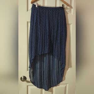 Navy Polka Dot High-Low Skirt